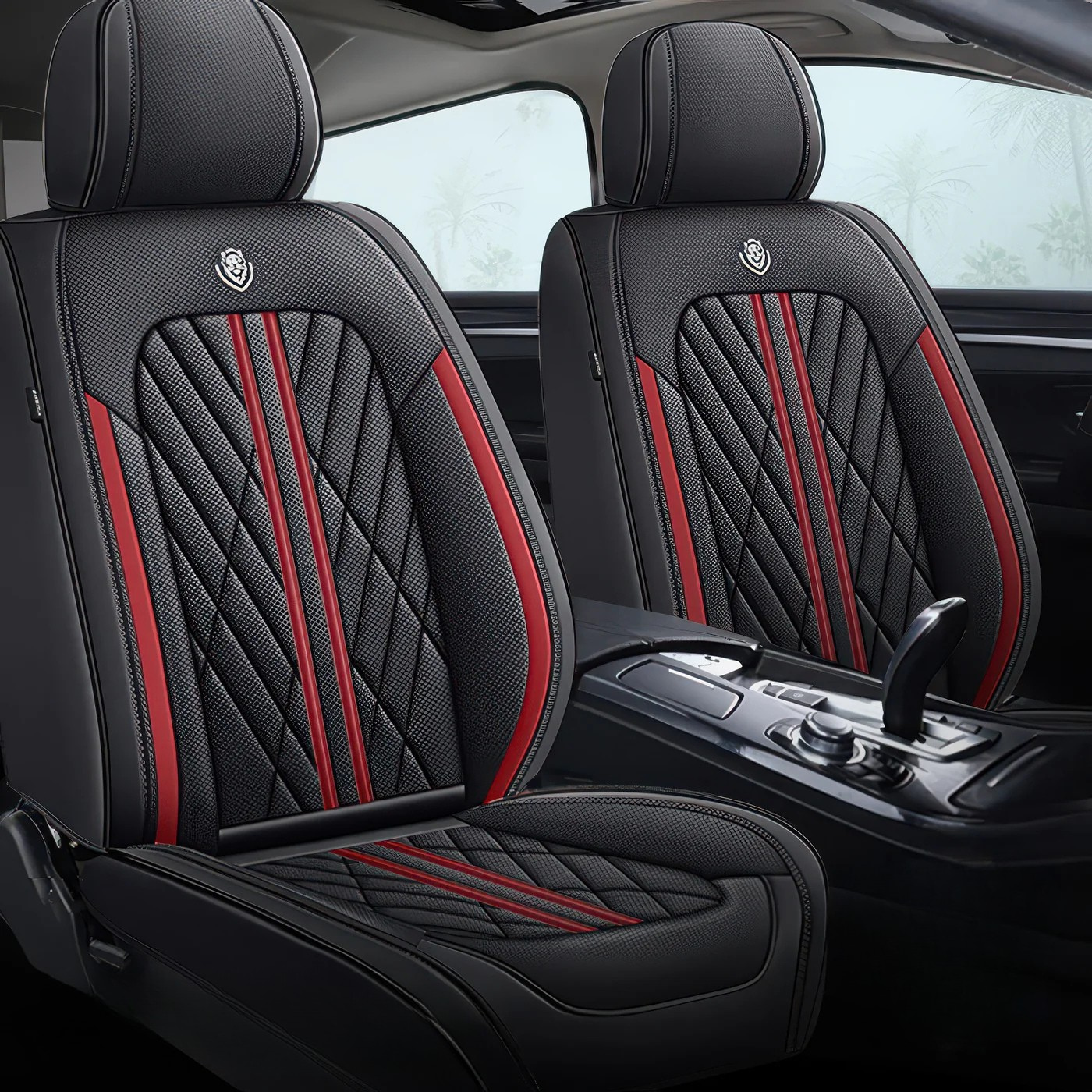 ForgeSeat Black & Red Waterproof Leather Car Seat Covers | Front Pair
