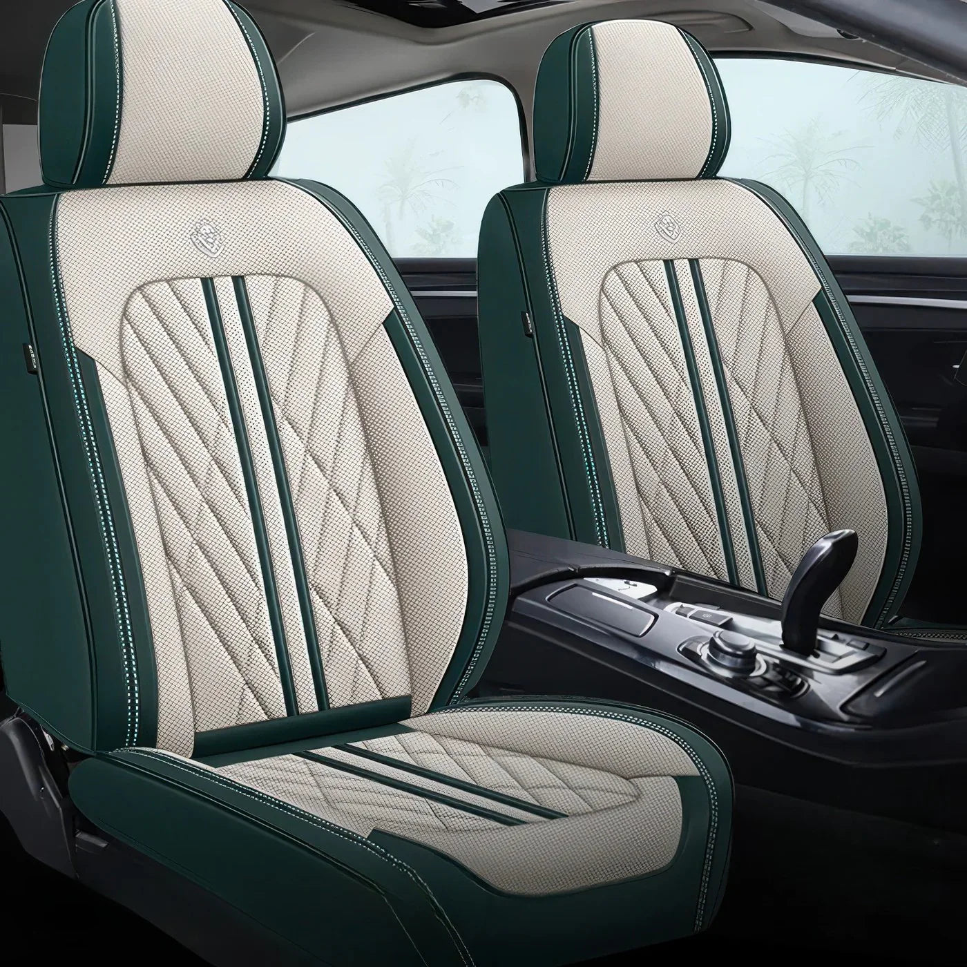 ForgeSeat Beige & Green Waterproof Car Seat Covers | Front Pair