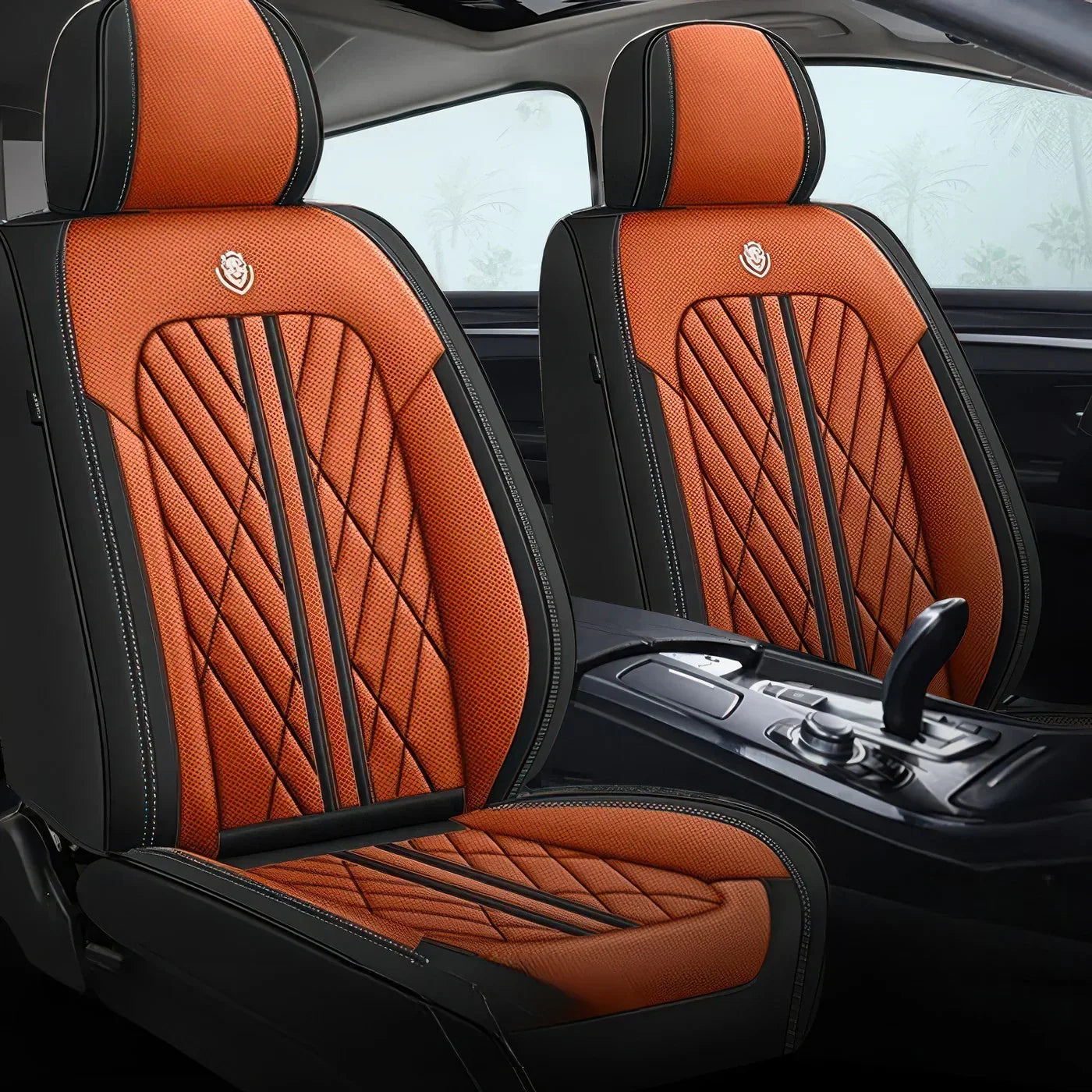ForgeSeat Orange & Black Waterproof Leather Car Seat Covers | Front Pair