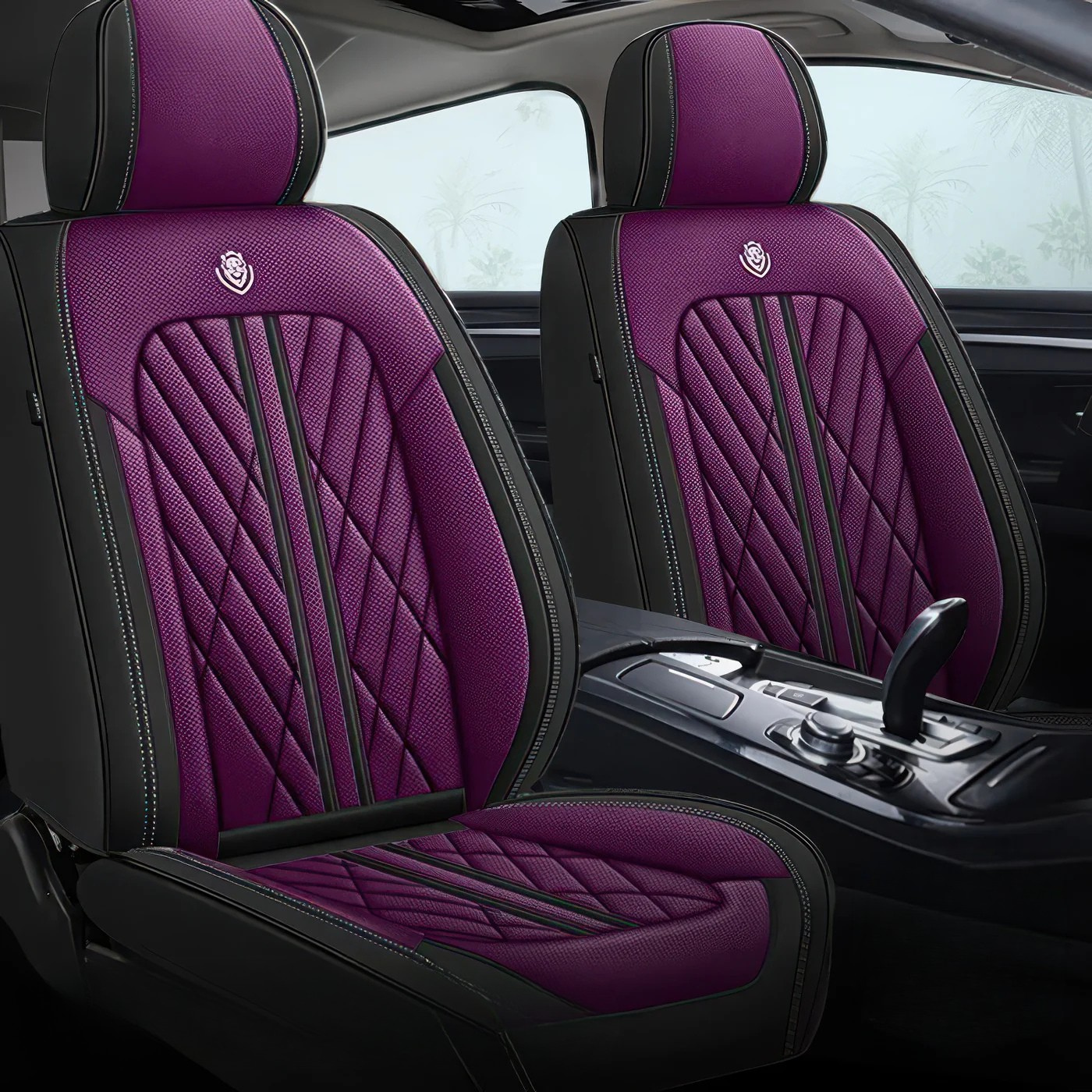 ForgeSeat Purple & Black Waterproof Leather Car Seat Covers | Front Pair