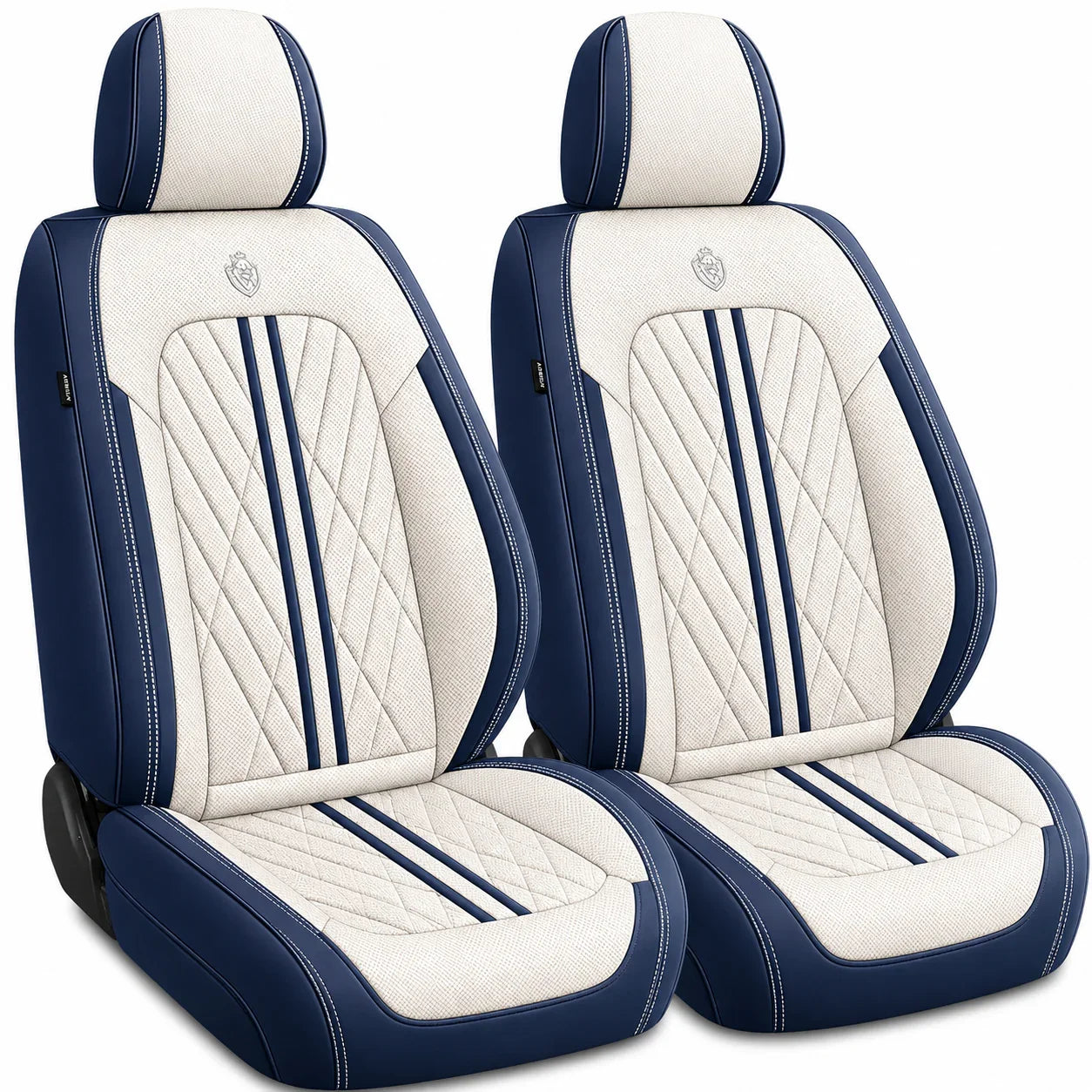 ForgeSeat Beige & Blue Waterproof Car Seat Covers | Front Pair