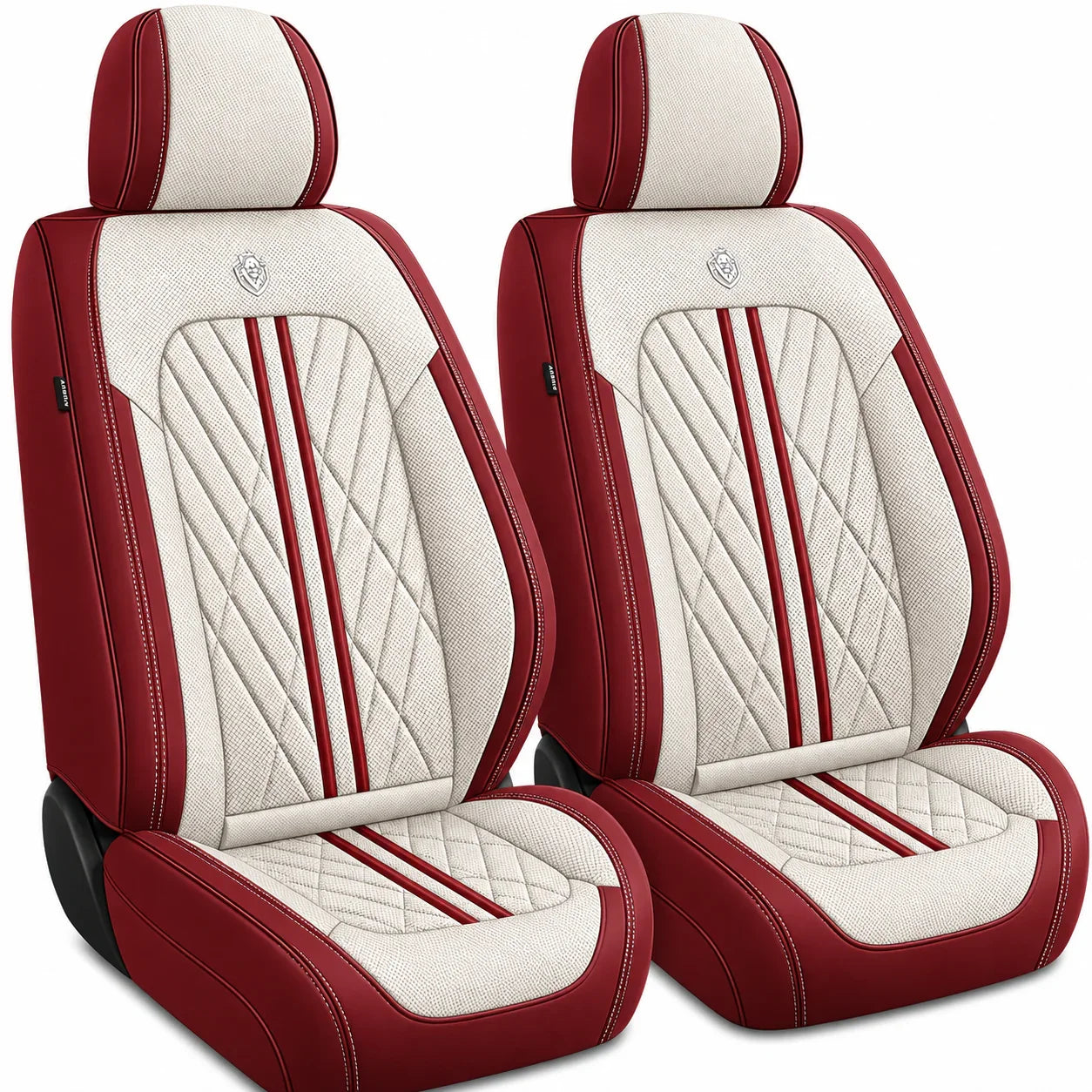 ForgeSeat Beige & Red Waterproof Car Seat Covers | Front Pair