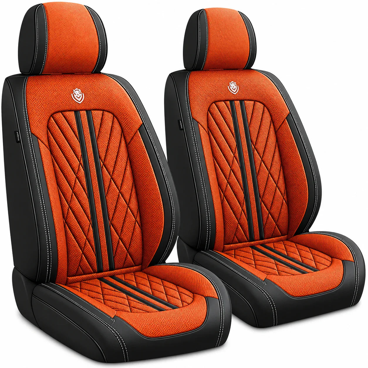ForgeSeat Orange & Black Waterproof Leather Car Seat Covers | Front Pair