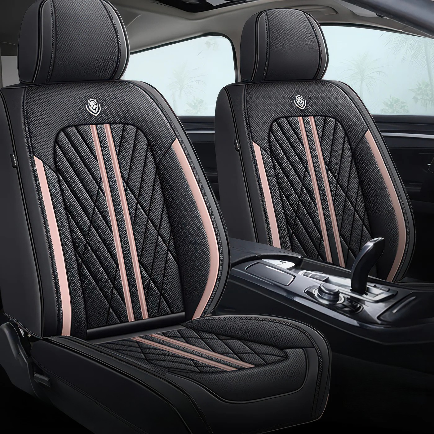 ForgeSeat Black & Pink Waterproof Leather Car Seat Covers | Front Pair
