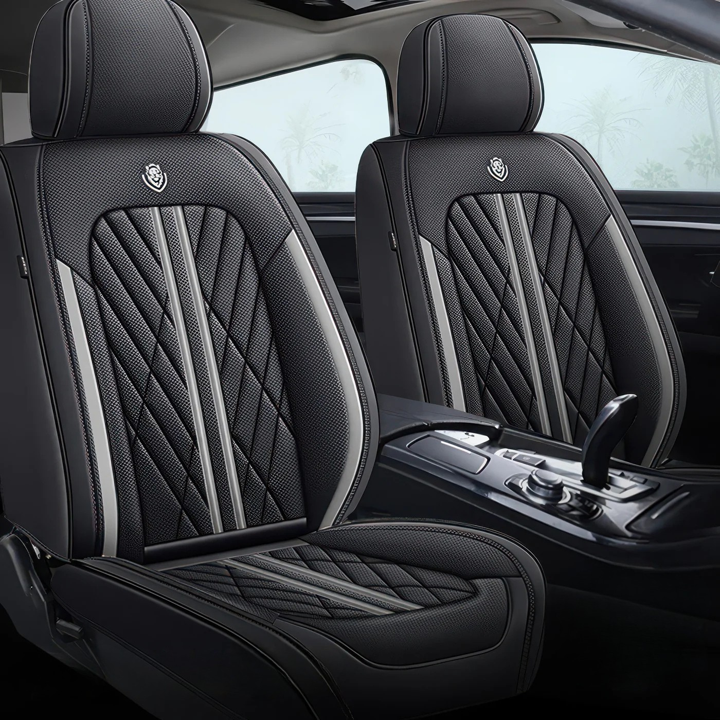 ForgeSeat Black & Grey Waterproof Leather Car Seat Covers | Front Pair
