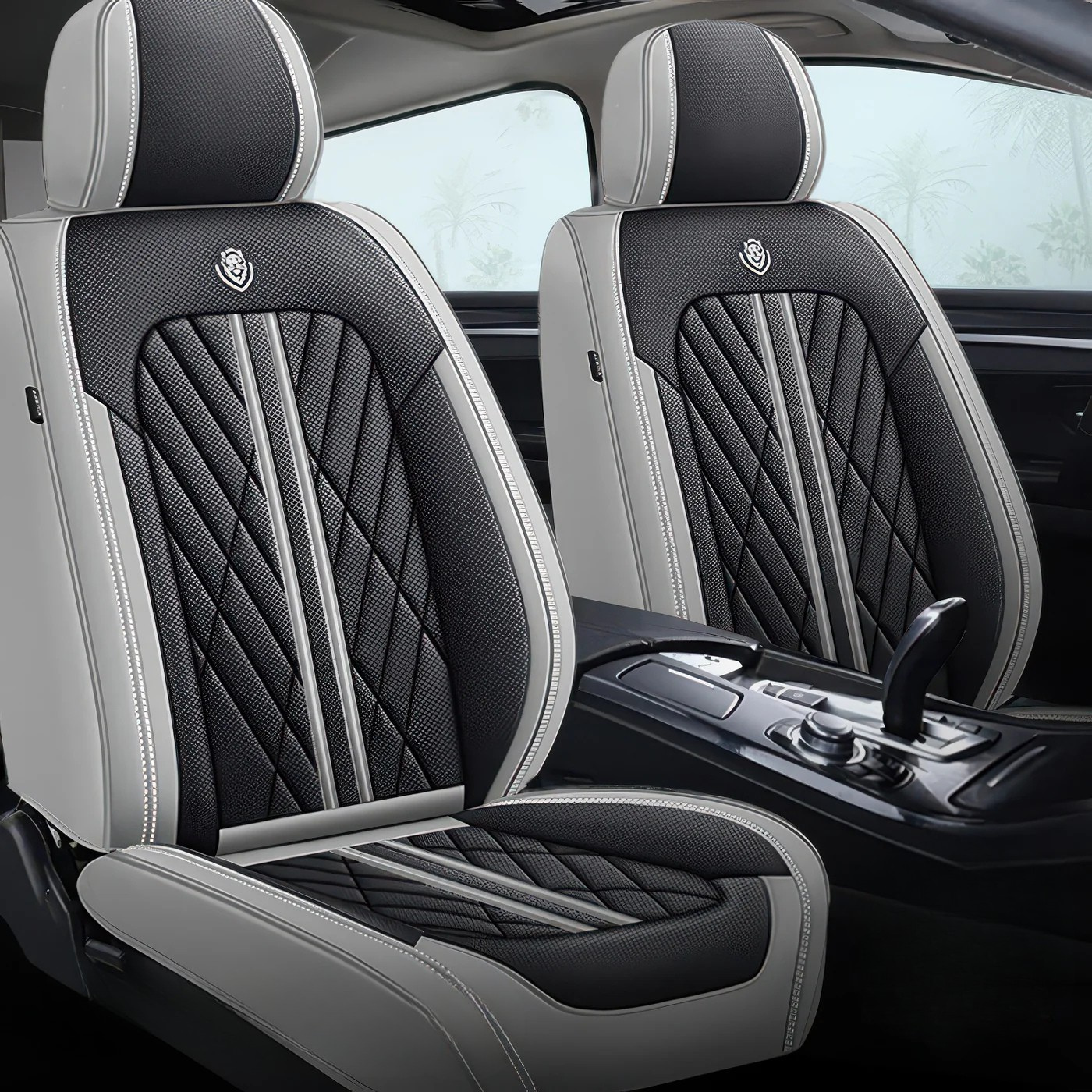 ForgeSeat Grey & Black Waterproof Leather Car Seat Covers | Front Pair
