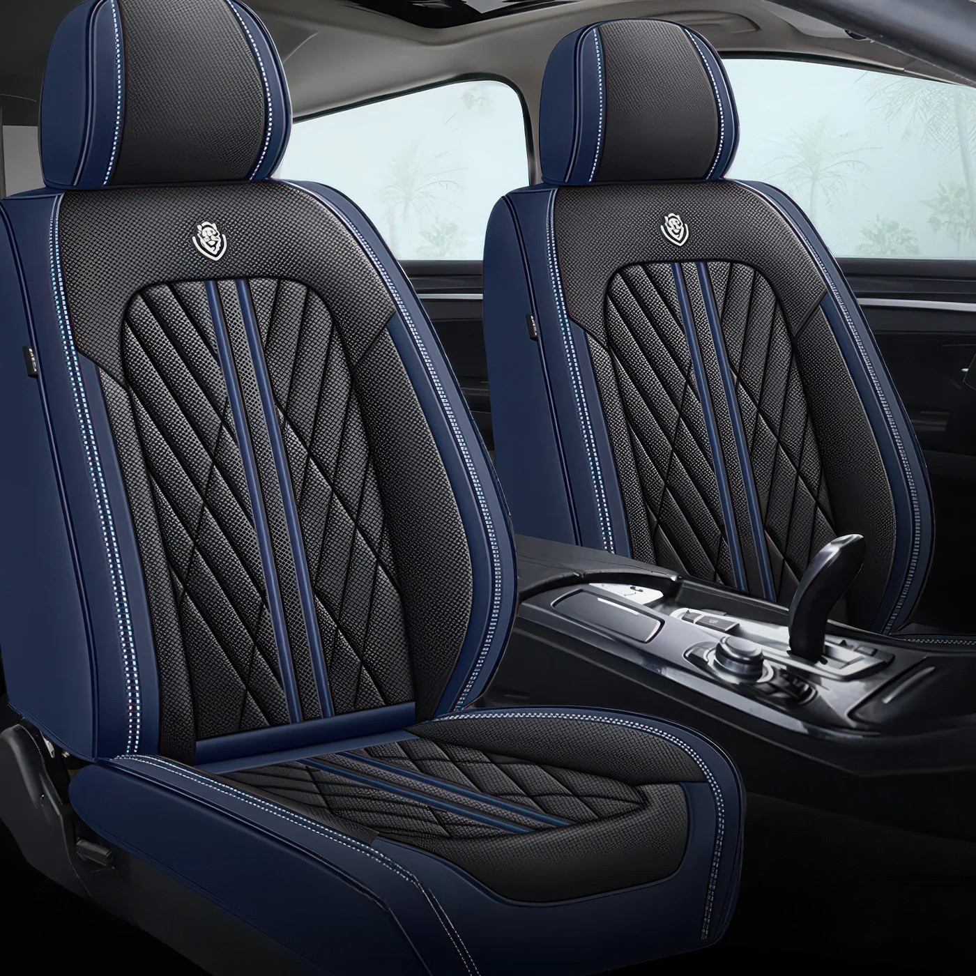 ForgeSeat Navy & Black Waterproof Leather Car Seat Covers | Front Pair
