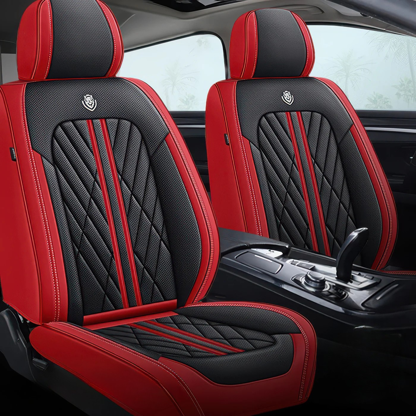 ForgeSeat Red & Black Waterproof Leather Car Seat Covers | Front Pair