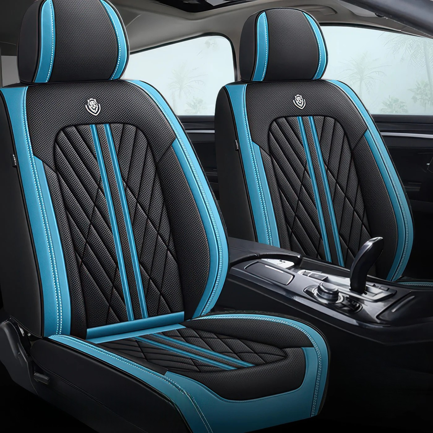 ForgeSeat Blue & Black Waterproof Leather Car Seat Covers | Front Pair