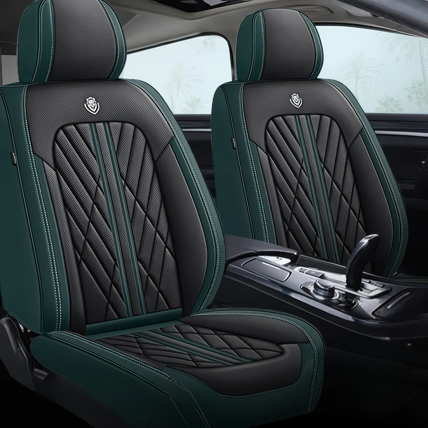 ForgeSeat Green & Black Waterproof Leather Car Seat Covers | Front Pair