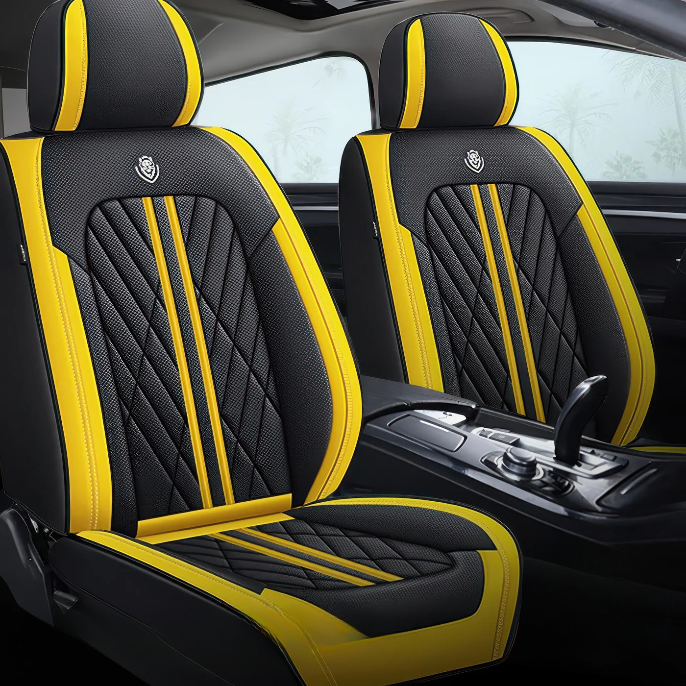 ForgeSeat Black & Yellow Waterproof Leather Car Seat Covers | Front Pair