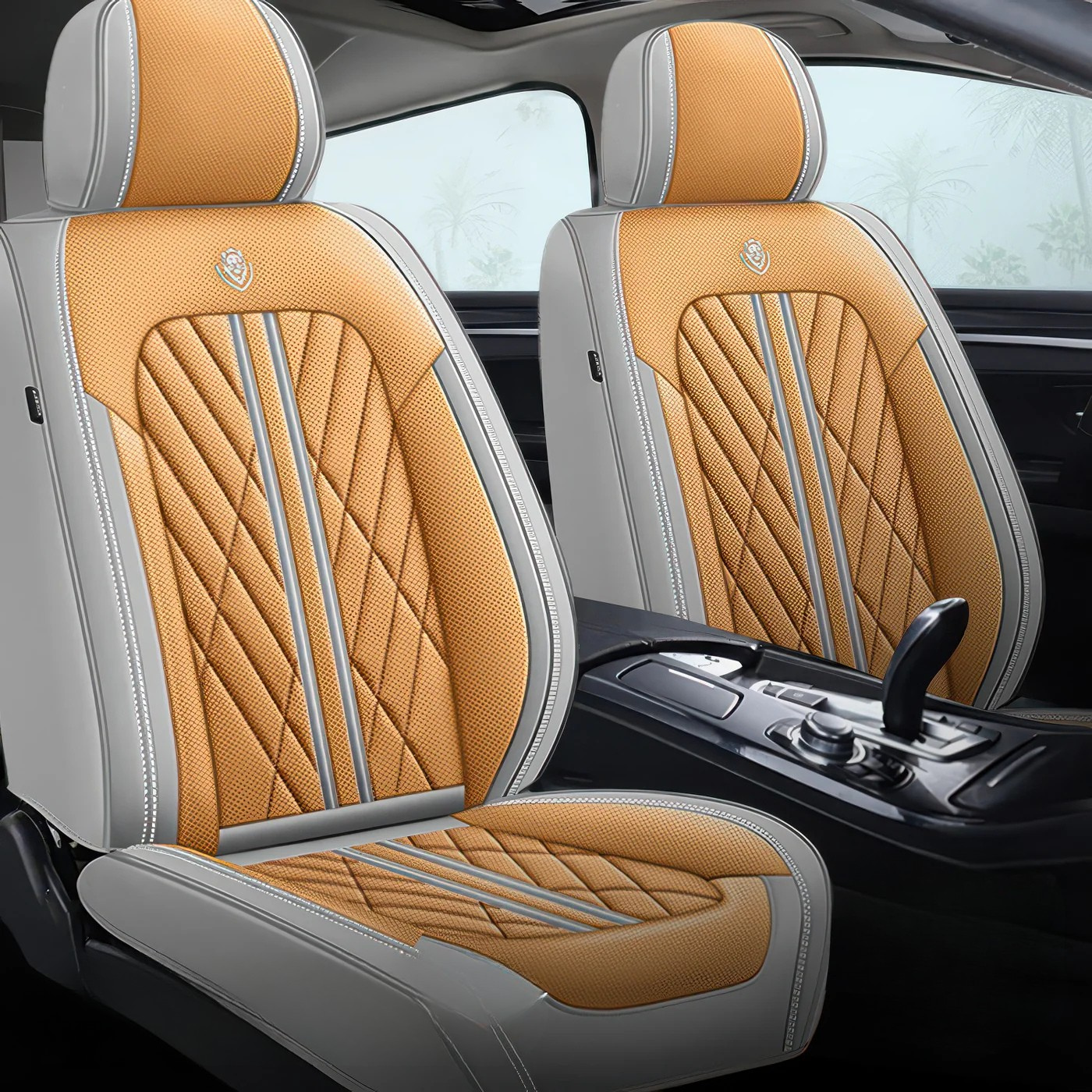 ForgeSeat Yellow & Grey Waterproof Leather Car Seat Covers | Front Pair