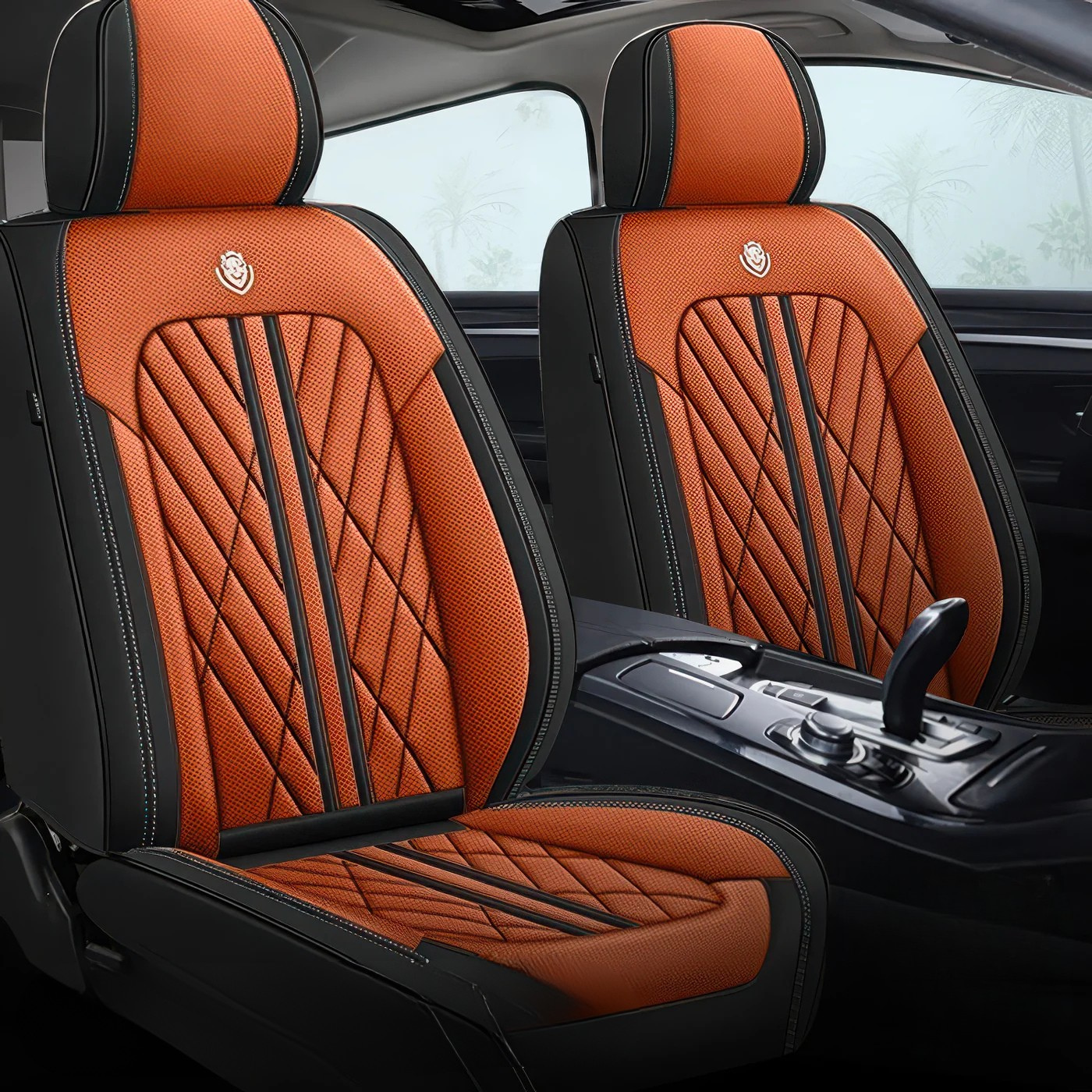 ForgeSeat Orange & Black Waterproof Leather Car Seat Covers | Front Pair