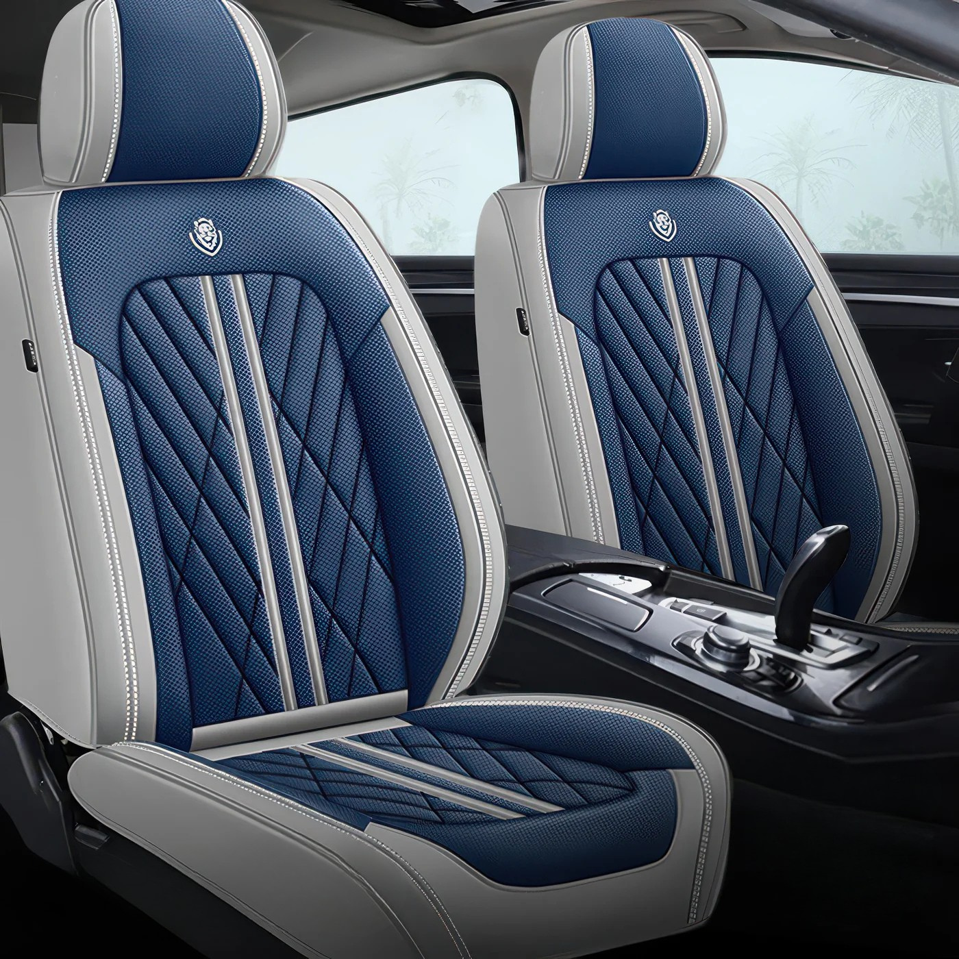 ForgeSeat Blue & Grey Waterproof Leather Car Seat Covers | Front Pair