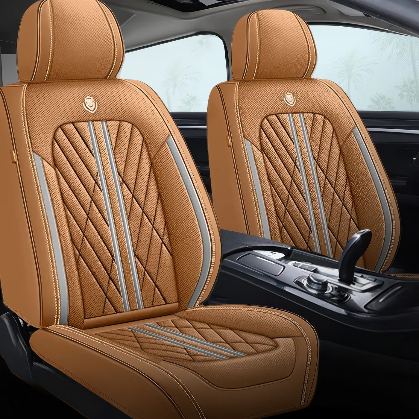 ForgeSeat Brown & White Waterproof Leather Car Seat Covers | Front Pair