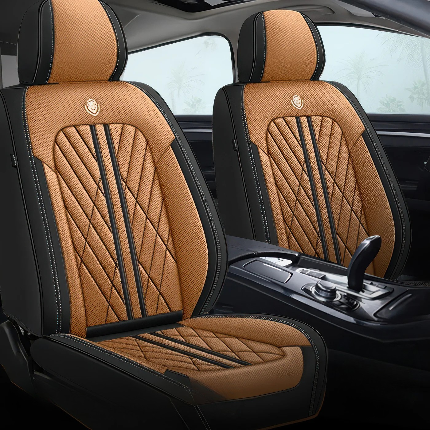 ForgeSeat Brown & Black Waterproof Leather Car Seat Covers | Front Pair