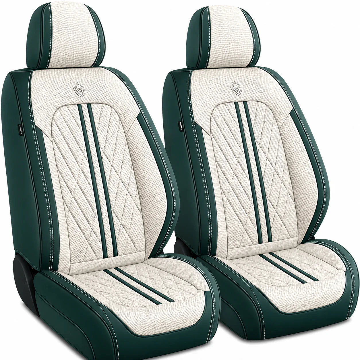 ForgeSeat Beige & Green Waterproof Car Seat Covers | Front Pair