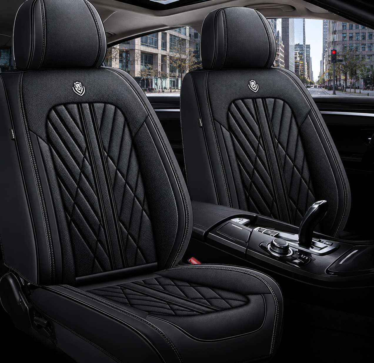 ForgeSeat Black Waterproof Leather Car Seat Covers | Front Pair